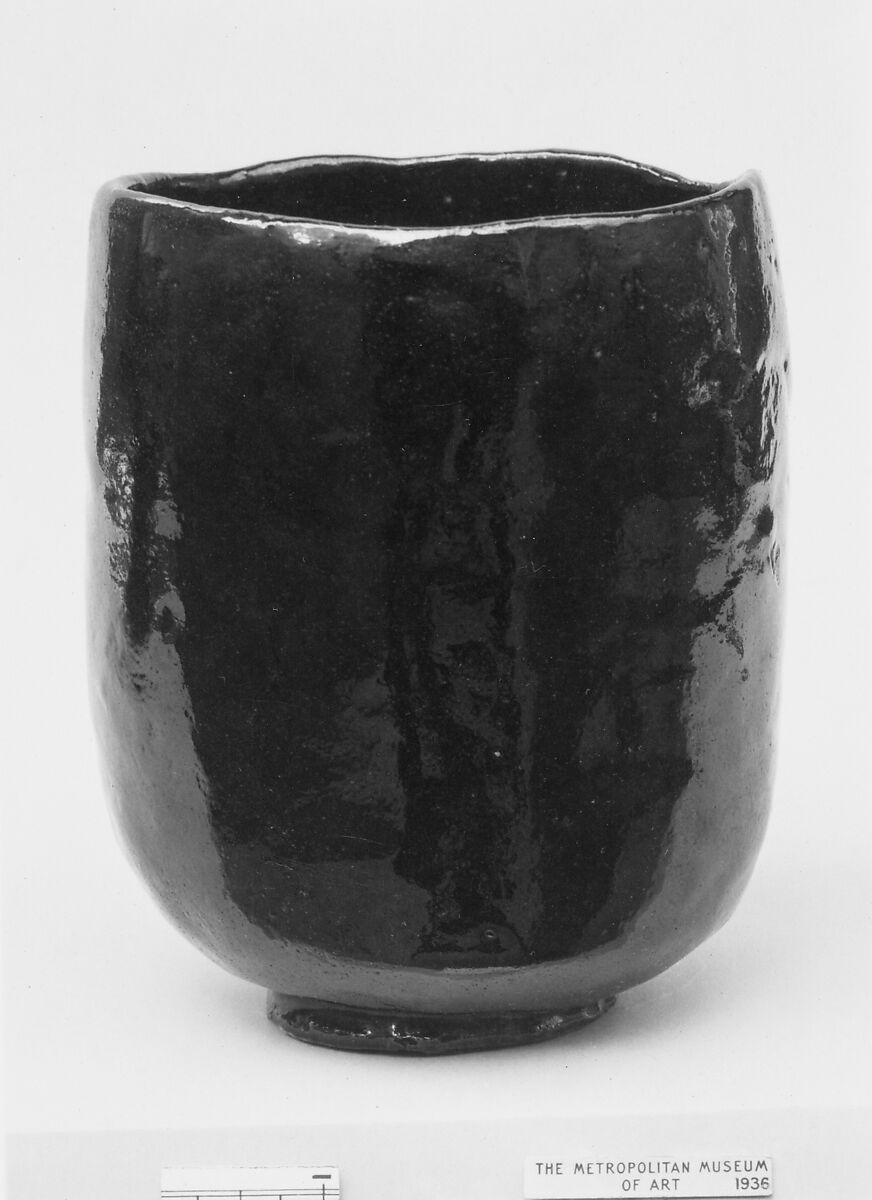 Teabowl, Sonyu (Japanese, died 1725), Clay, thick black glaze, patch of reddish underglaze (Raku ware), Japan 