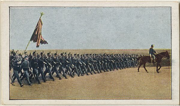 Card No. 16, Austria's Crack Viennese Garrison Off to the Fray, from the World War I Scenes series (T121) issued by Sweet Caporal Cigarettes, Issued by American Tobacco Company, Photolithograph 