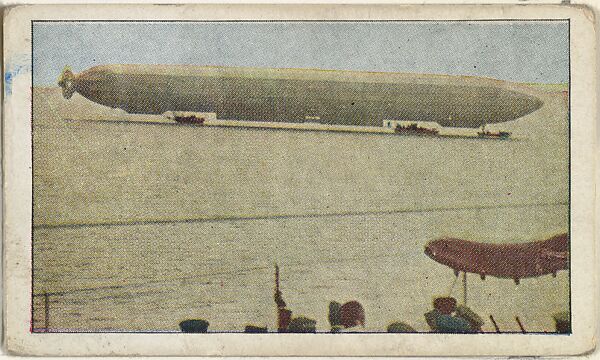 Card No. 38, Death-Dealing German Zeppelin Riding on the Water, from the World War I Scenes series (T121) issued by Sweet Caporal Cigarettes, Issued by American Tobacco Company, Photolithograph