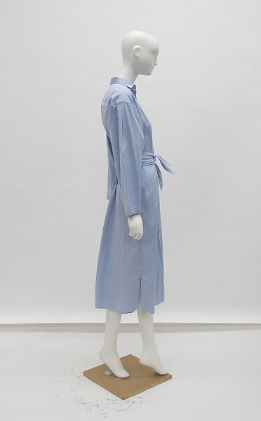 Dress, (a, b) Perry Ellis (American, founded 1978), cotton, leather, mother-of-pearl, metal, American