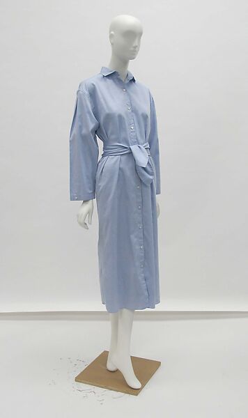 Dress, (a, b) Perry Ellis (American, founded 1978), cotton, leather, mother-of-pearl, metal, American