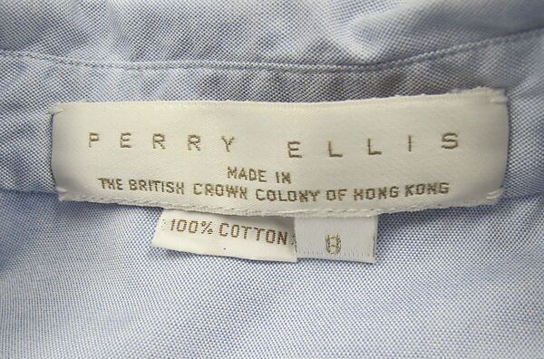 Dress, (a, b) Perry Ellis (American, founded 1978), cotton, leather, mother-of-pearl, metal, American