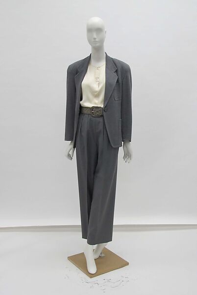 Ensemble, Perry Ellis (American, founded 1978), wool, silk, leather, , mother-of-pearl, metal, American 