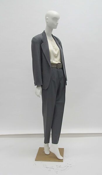 Ensemble, Perry Ellis (American, founded 1978), wool, silk, leather, , mother-of-pearl, metal, American