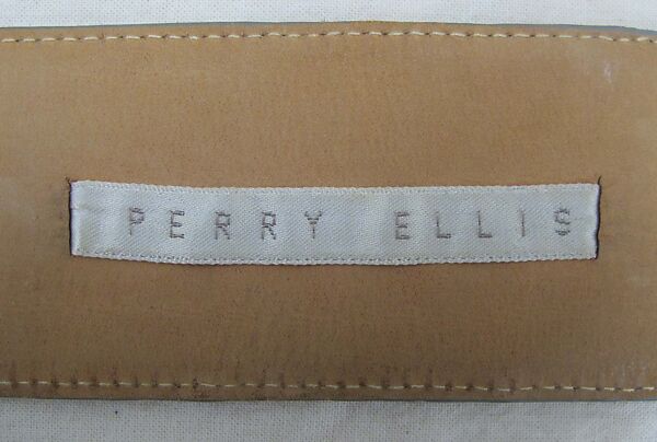 Ensemble, Perry Ellis (American, founded 1978), wool, silk, leather, , mother-of-pearl, metal, American