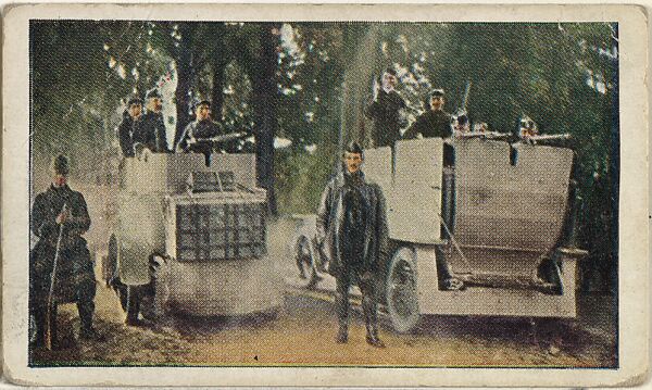 Card No. 43, The Mile-a-Minute Armored Autos of the Belgian Army, from the World War I Scenes series (T121) issued by Sweet Caporal Cigarettes, Issued by American Tobacco Company, Photolithograph 