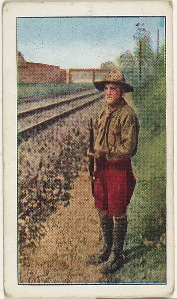 Card No. 60, French Boy Scout Guarding Railroad Tracks, from the World War I Scenes series (T121) issued by Sweet Caporal Cigarettes, Issued by American Tobacco Company, Photolithograph 