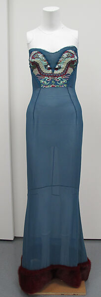 Evening dress, Yves Saint Laurent (French, founded 1961), silk, fur, metal, French