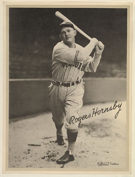 Rogers Hornsby, from the "Baseball and Football" set (R311), issued by the National Chicle Company to promote Diamond Stars Gum, Original portrait photograph by National Studios, Albumen print ("leather" finish) 
