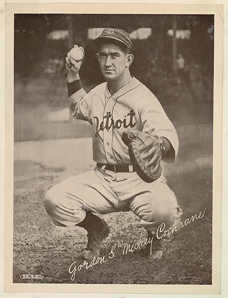 Gordon S. "Mickey" Cochrane, from the "Baseball and Football" set (R311), issued by the National Chicle Company to promote Diamond Stars Gum, Original portrait photograph by I.N.P. Inc., Albumen print (glossy finish) 