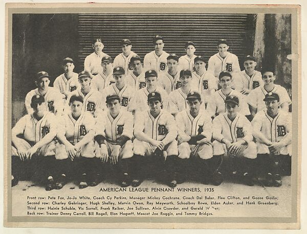 American League Pennant Winners, 1935, from the "Baseball and Football" set (R311), issued by the National Chicle Company to promote Diamond Stars Gum, Original portrait photograph by I.N.P. Inc., Albumen print ("leather" finish) 