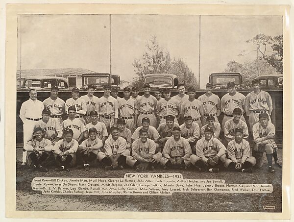 New York Yankees, 1935, from the "Baseball and Football" set (R311), issued by the National Chicle Company to promote Diamond Stars Gum, Photograph from Keystone, Albumen print (glossy finish) 