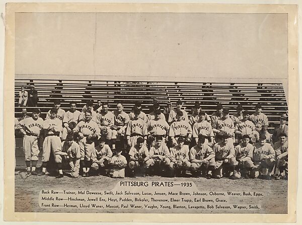 Pittsburgh Pirates, 1935, from the "Baseball and Football" set (R311), issued by the National Chicle Company to promote Diamond Stars Gum, Issued by National Chicle Gum Company, Cambridge, Massachusetts, Albumen print (glossy finish) 