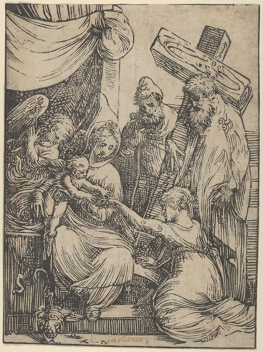 The marriage of Saint Catherine, Andrea Schiavone (Andrea Meldola) (Italian, Zadar (Zara) ca. 1510?–1563 Venice), Woodcut 