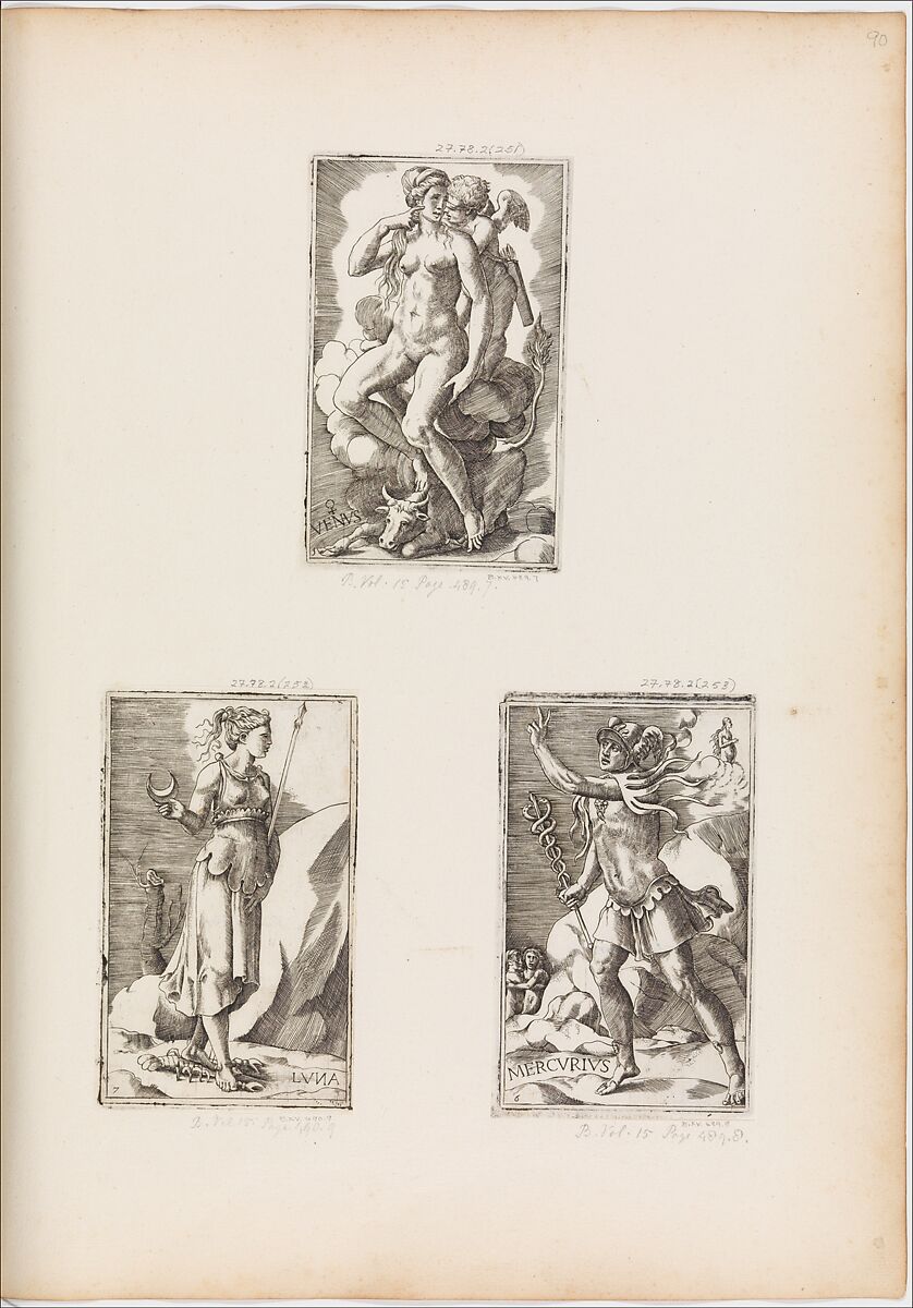 Venus, from Planets, plate 5, Giulio Bonasone (Italian, active Rome and Bologna, 1531–after 1576), Engraving 
