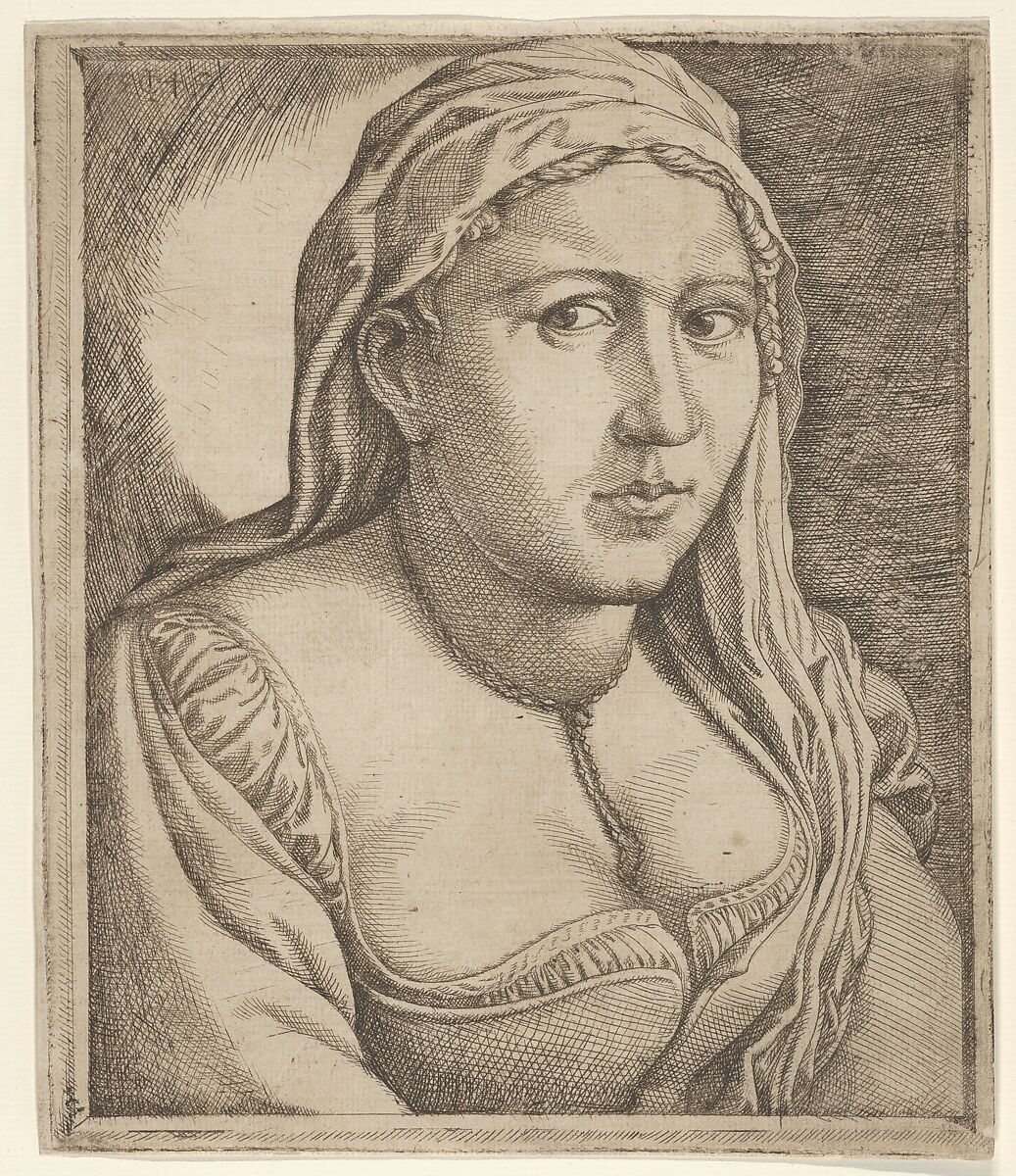 Woman with a Veil, Jan Cornelisz Vermeyen (Netherlandish, Beverwijk ca. 1504–1559 Brussels), Etching and engraving 