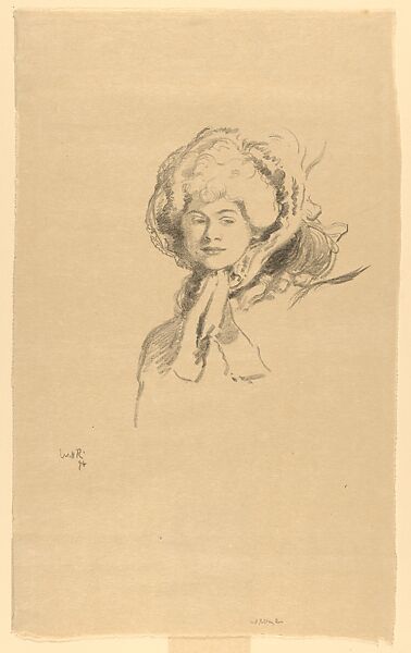 Portrait (The Millamant  / Bonnet and Powder), William Rothenstein (British, Bradford, Yorkshire 1872–1945 Far Oakridge, Gloucestershire), Lithograph on laid Japan paper 