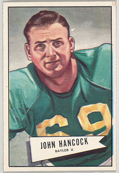 John Hancock, Baylor University, from the Bowman Football series (R407-4) issued by Bowman Gum, Issued by Bowman Gum Company, Commercial color lithograph 