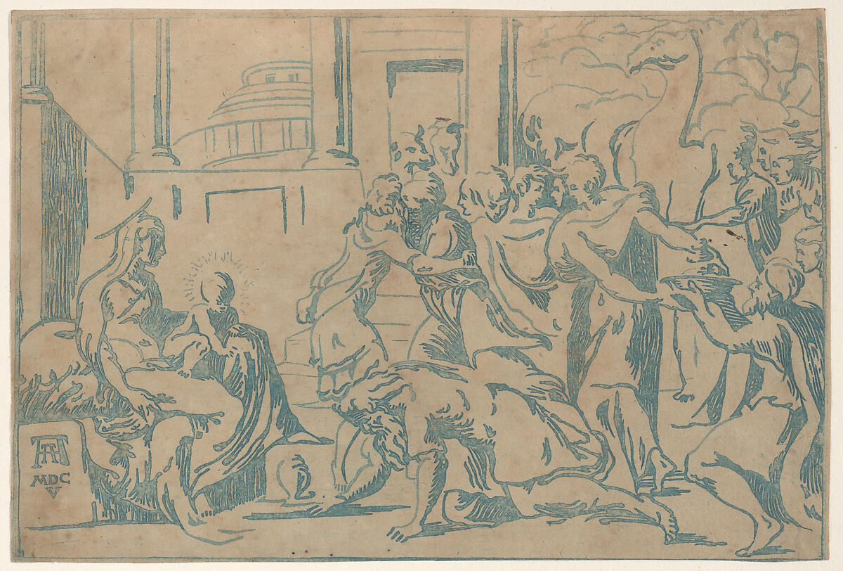 The Adoration of the Magi, ?After Niccolò Vicentino (Italian, active ca. 1510–ca. 1550), Woodcut printed in blue 