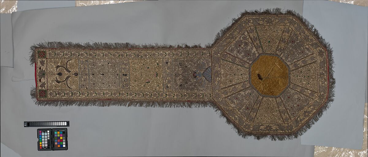 Huqqa Mat, Silk, cotton, velvet, and canvas; embroidered with metal wrapped thread, sequins, and beads 