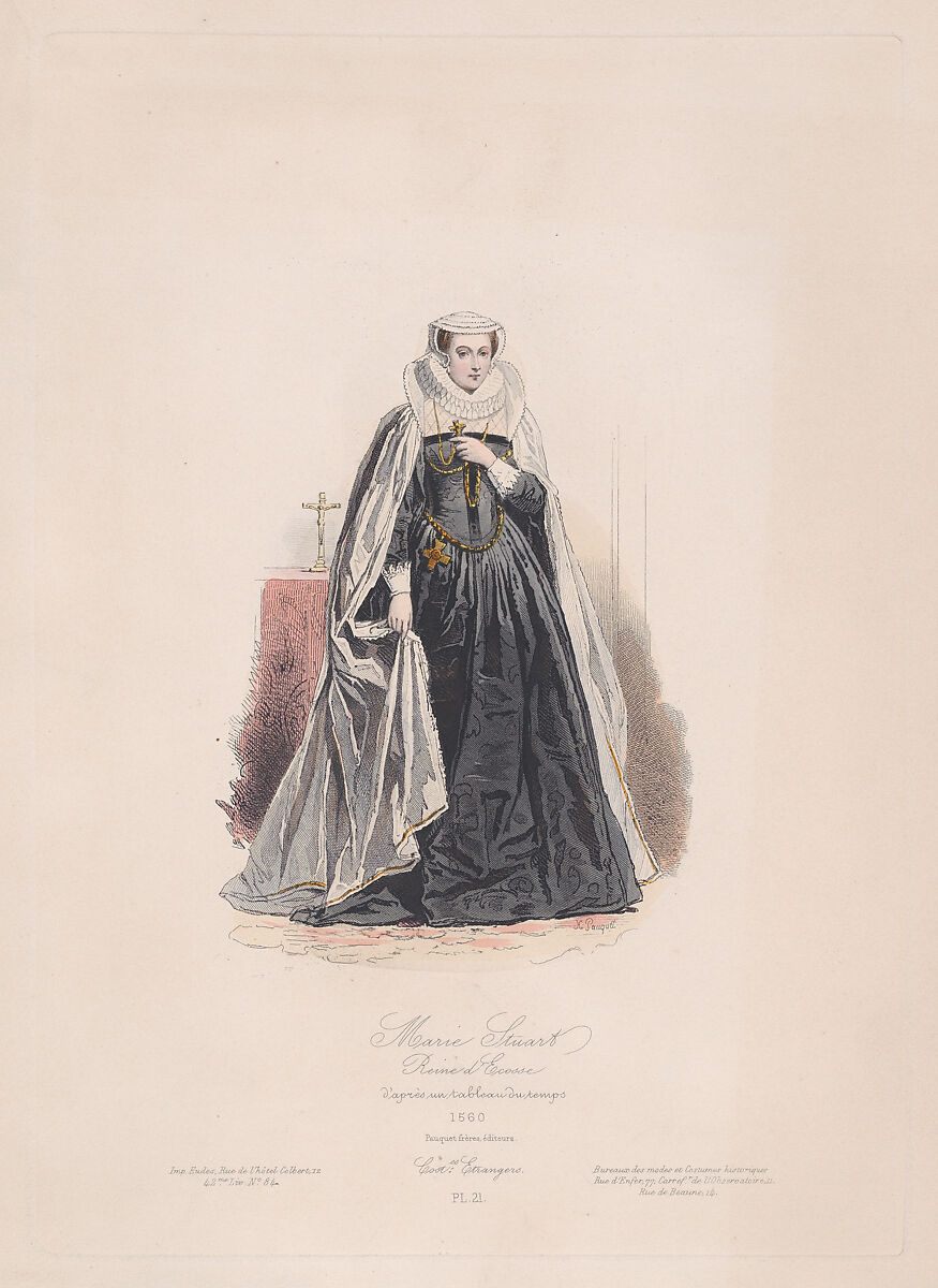 Mary, Queen of Scots (from "Modes et Costumes Historiques Étrangers," plate 21), Hippolyte-Louis-Emile Pauquet (French, born Paris, 1797), Etching 