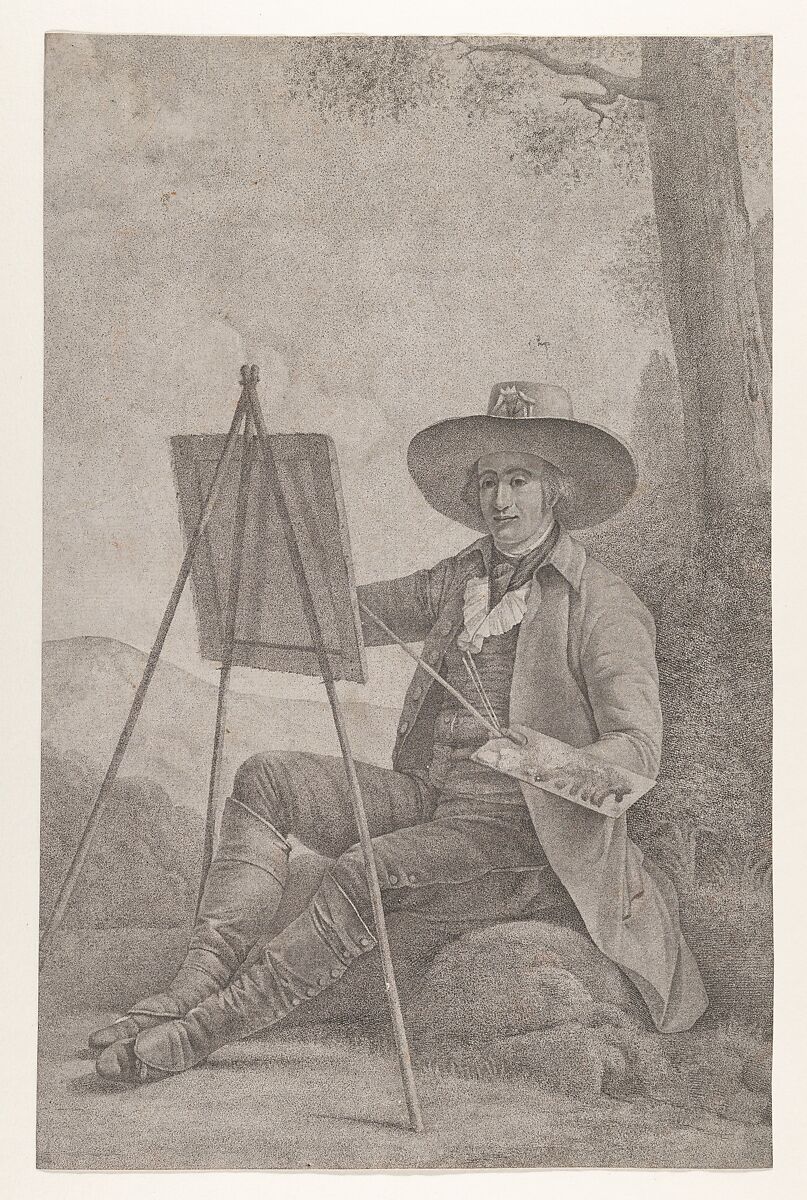 Plein Air Painter at an Easel, Anonymous, German, 19th century, Recto: aquatint and engraving; verso: red chalk 