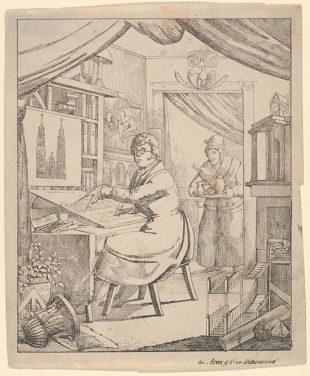 An Architect in His Studio, Anonymous, German, 19th century, Lithograph 