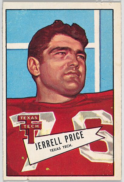 Jerrell Price, Texas Tech., from the Bowman Football series (R407-4) issued by Bowman Gum, Issued by Bowman Gum Company, Commercial color lithograph 
