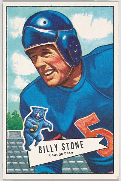 Billy Stone, Chicago Bears, from the Bowman Football series (R407-4) issued by Bowman Gum, Issued by Bowman Gum Company, Commercial color lithograph 