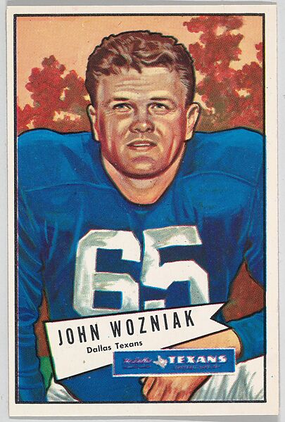 Issued by Bowman Gum Company, John Wozniak, Dallas Texans, from the Bowman  Football series (R407-4) issued by Bowman Gum