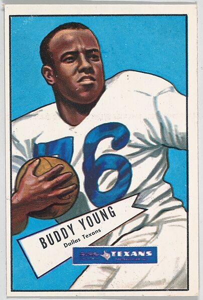 Buddy Young, Dallas Texans, from the Bowman Football series (R407-4) issued by Bowman Gum, Issued by Bowman Gum Company, Commercial color lithograph 