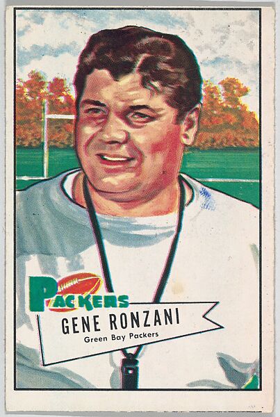 Gene Ronzani, Green Bay Packers, from the Bowman Football series (R407-4) issued by Bowman Gum, Issued by Bowman Gum Company, Commercial color lithograph 
