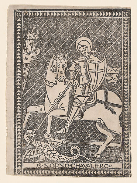 Saint George on horseback, Anonymous, Italian, Woodcut 