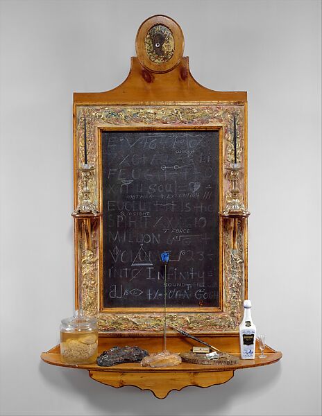 Van Gogh, Bert L. Long, Jr. (American, Houston, Texas 1940–2013 Houston, Texas), Acrylic on canvas, wood, modeling paste, glass, candleholders, bread, preserved brain, stone organizer with brush, silk rose, money, and keys 