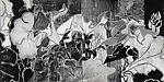 Petunias and Salvia, Robert Kushner (American, born Pasadena, California, 1949), Oil, silver leaf, glitter, and wallpaper on canvas 