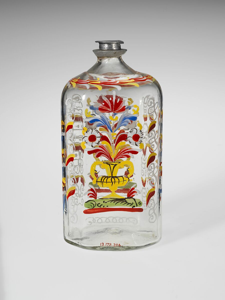 Bottle, Possibly Sebastian Witmer, Non-lead glass with enamel decoration