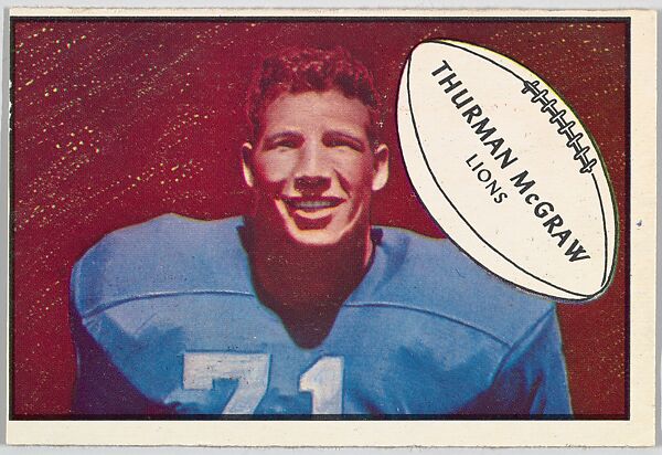 Thurman McGraw, Lions, from the Bowman Football series (R407-5) issued by Bowman Gum, Issued by Bowman Gum Company, Commercial color lithograph 