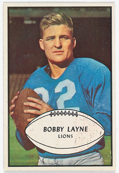 Issued by Bowman Gum Company, Bobby Layne, Lions, from the Bowman Football  series (R407-5) issued by Bowman Gum