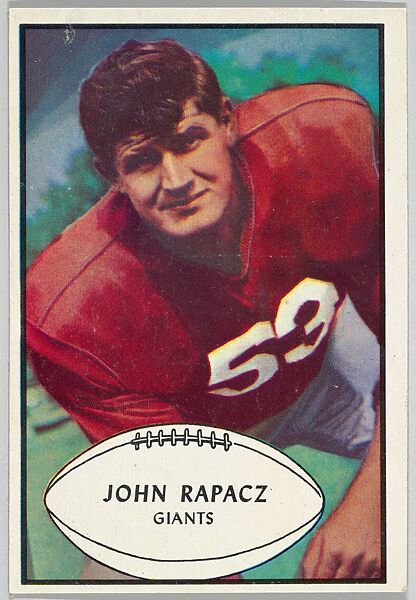 John Rapacz, Giants, from the Bowman Football series (R407-5) issued by Bowman Gum, Issued by Bowman Gum Company, Commercial color lithograph 