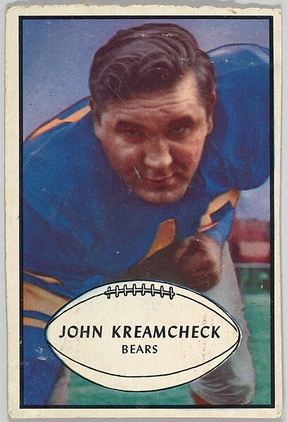 John Kreamcheck, Bears, from the Bowman Football series (R407-5) issued by Bowman Gum, Issued by Bowman Gum Company, Commercial color lithograph 