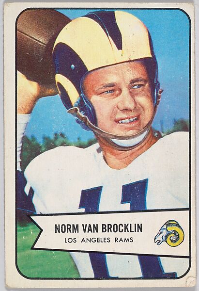 Norm Van Brocklin, Los Angeles Rams, from the Bowman Football series (R407-6) issued by Bowman Gum, Issued by Bowman Gum Company, Commercial color lithograph 