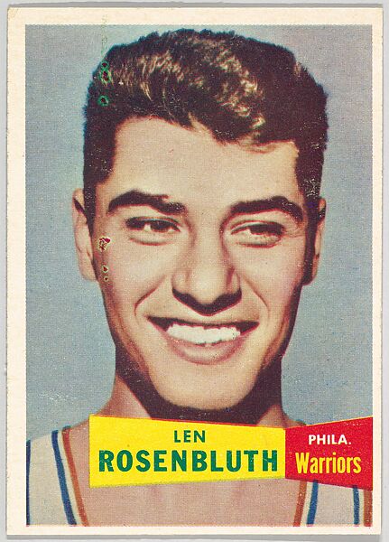Card Number 48, Len Rosenbluth, Philadelphia Warriors, from the Topps Basketball series (R410) issued by Topps Chewing Gum Company, Issued by Topps Chewing Gum Company (American, Brooklyn), Commercial color lithograph 