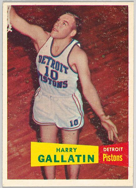 Card Number 62, Harry Gallatin, Detroit Pistons, from the Topps Basketball series (R410) issued by Topps Chewing Gum Company, Issued by Topps Chewing Gum Company (American, Brooklyn), Commercial color lithograph 