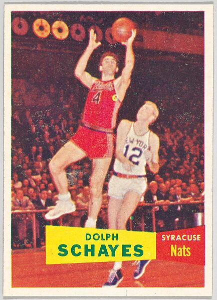 Card Number 13, Dolph Schayes, Syracuse Nats, from the Topps Basketball series (R410) issued by Topps Chewing Gum Company, Issued by Topps Chewing Gum Company (American, Brooklyn), Commercial color lithograph 