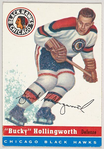 Card Number 12, "Bucky" Hollingworth, Defense, Chicago Black Hawks, from the Topps Hockey series (R412) issued by Topps Chewing Gum Company, Issued by Topps Chewing Gum Company (American, Brooklyn), Commercial color lithograph 