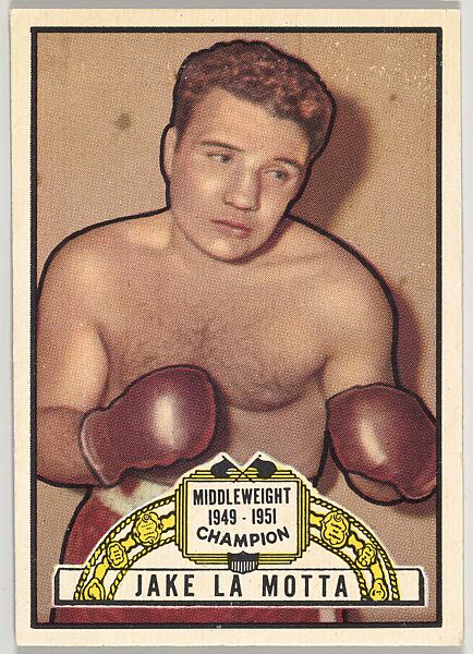 Jake La Motta, Middleweight Champion, 1949-1951, from the Topps Ringside series (R411) issued by Topps Chewing Gum Company, Issued by Topps Chewing Gum Company (American, Brooklyn), Commercial color lithograph 