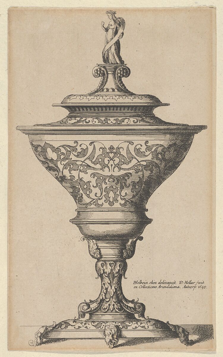 Ornate goblet on feet of masks, Wenceslaus Hollar (Bohemian, Prague 1607–1677 London), Etching, only state 