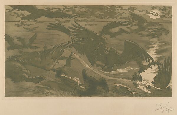 Birds of prey (Ouiseux de proie), Victor Emile Prouvé (French, Nancy 1858–1943 Sétif, Algeria), Etching in two colors 