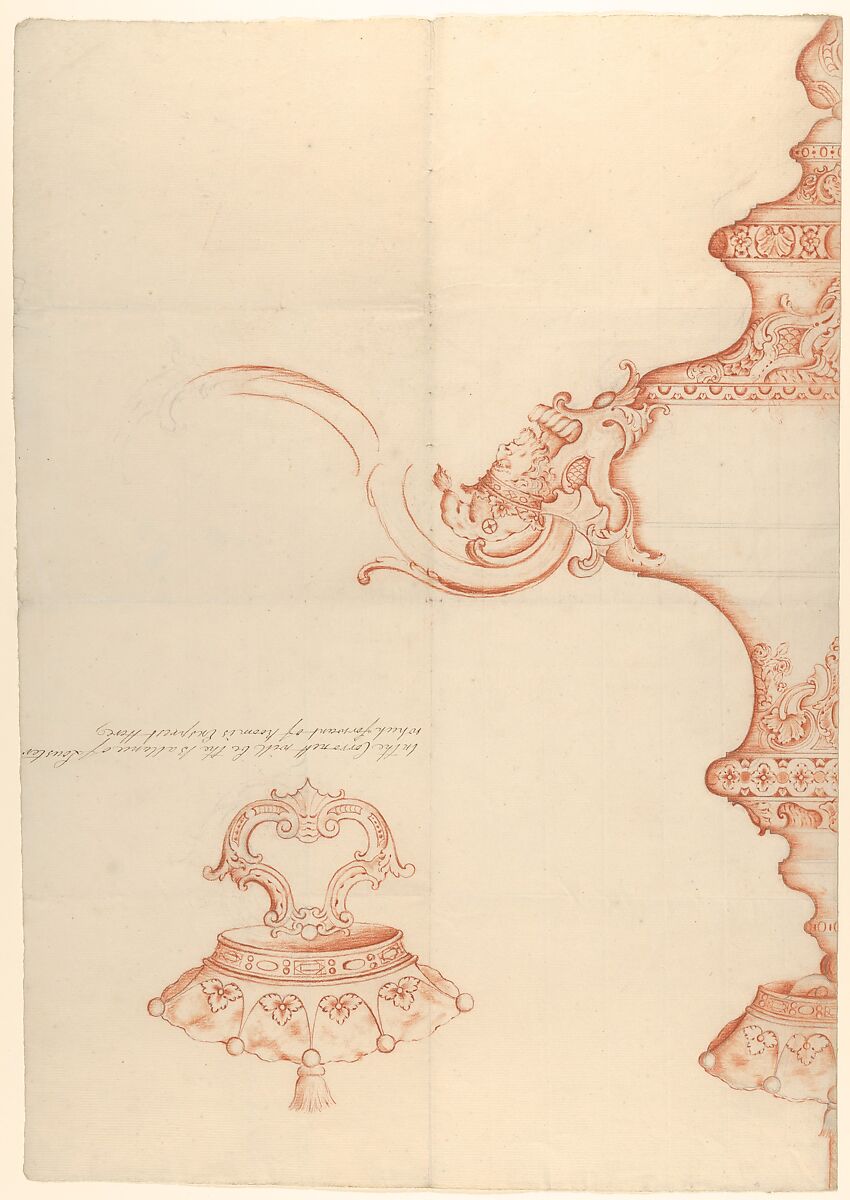 Design for a Silver Chandelier with Two Variants, George Wickes (British, Bury St Edmunds, Suffolk 1698–1761 Thurston, Suffolk), Red and black chalk
