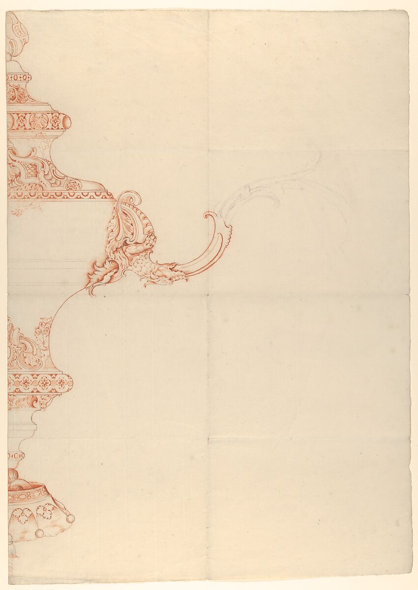 Design for a Silver Chandelier with Two Variants, George Wickes (British, Bury St Edmunds, Suffolk 1698–1761 Thurston, Suffolk), Red and black chalk